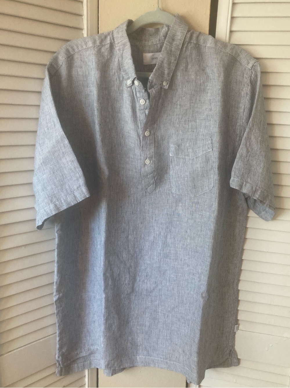 Mens Onia Popover Striped Linen Shirt XLT